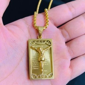 Stainless Steel Jesus Cross Bible Pendant w/ Chain